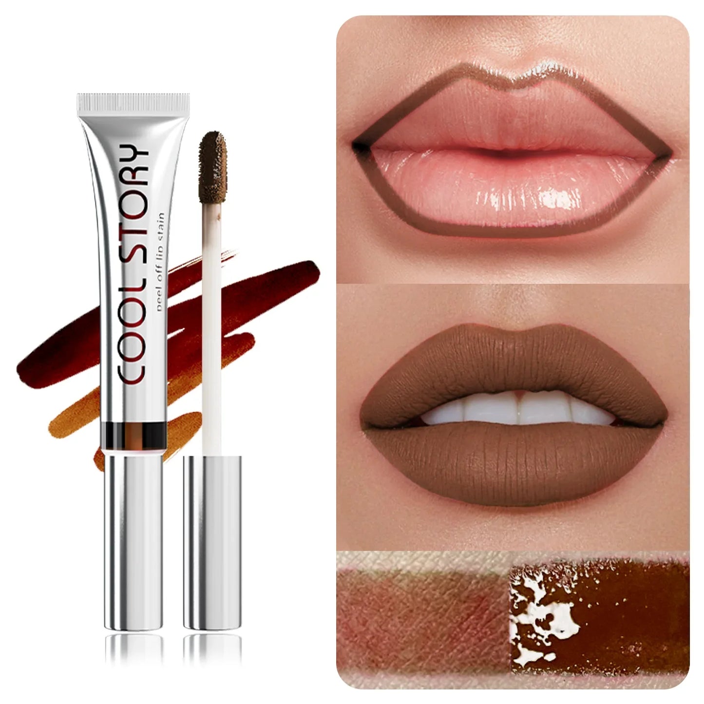 9colors Matte Peel-Off Lip Gloss Waterproof Non-Stick Cup Lips Glaze Dark Brown Lip Liner Contour Stain Tear-off Lipstick Makeup
