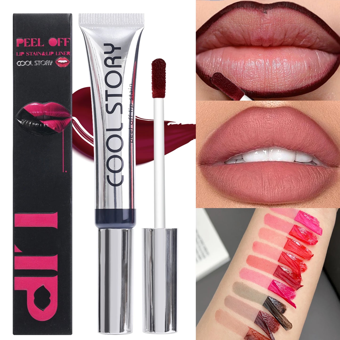 9colors Matte Peel-Off Lip Gloss Waterproof Non-Stick Cup Lips Glaze Dark Brown Lip Liner Contour Stain Tear-off Lipstick Makeup