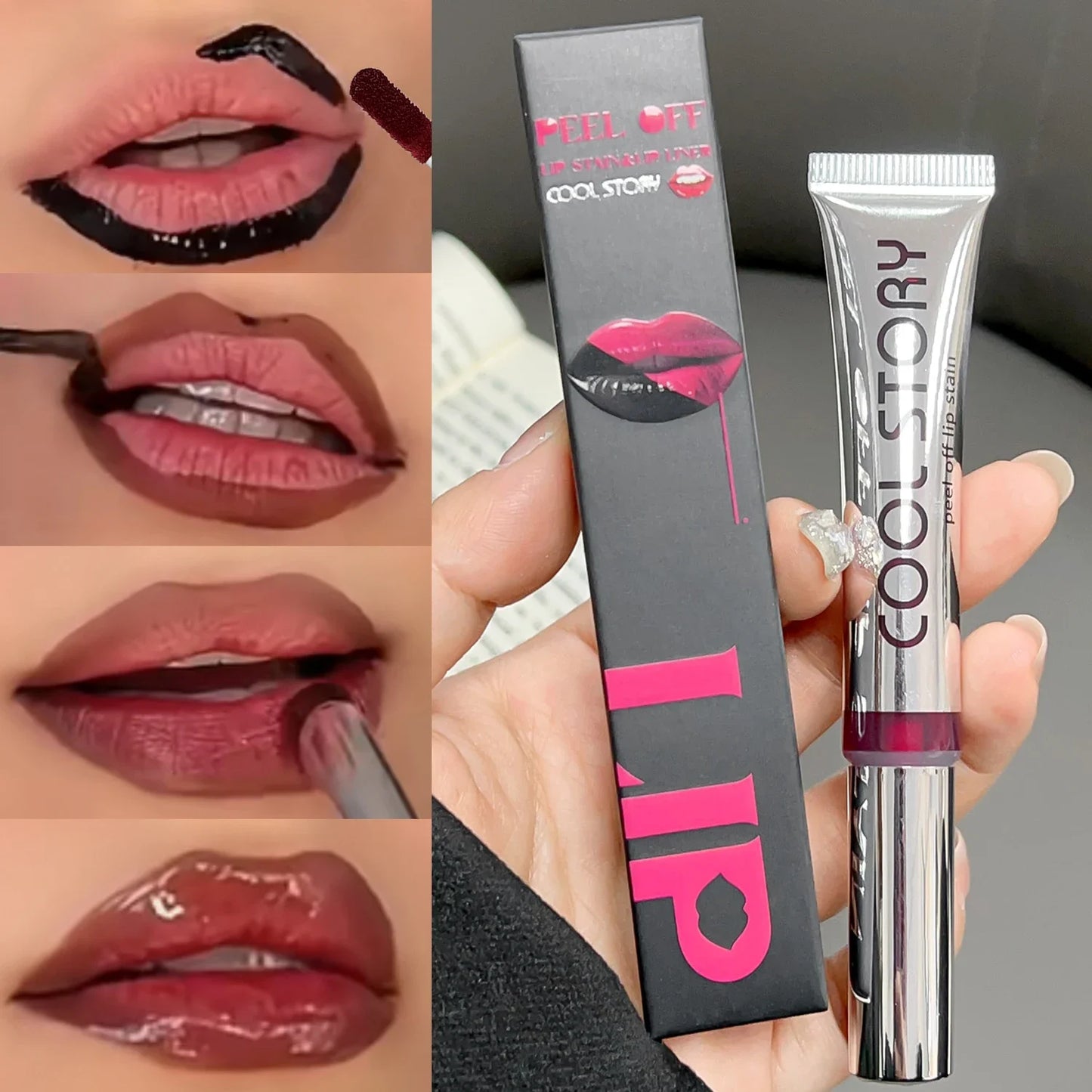 9colors Matte Peel-Off Lip Gloss Waterproof Non-Stick Cup Lips Glaze Dark Brown Lip Liner Contour Stain Tear-off Lipstick Makeup