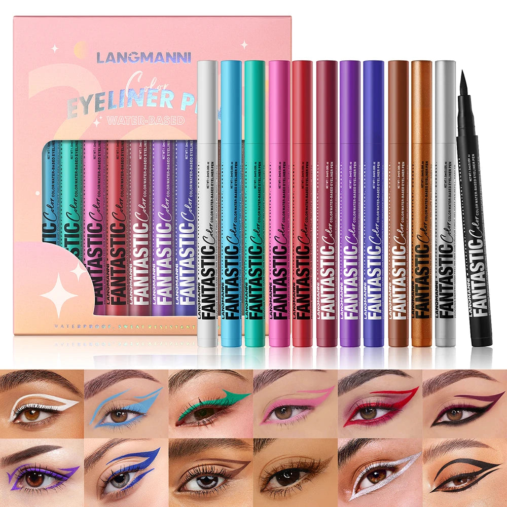 Eyeliner High Pigment Silver Pearl Shine&Matte Smoky Blue Long-Lasting Waterproof Water-Based Painting Pen Makeup