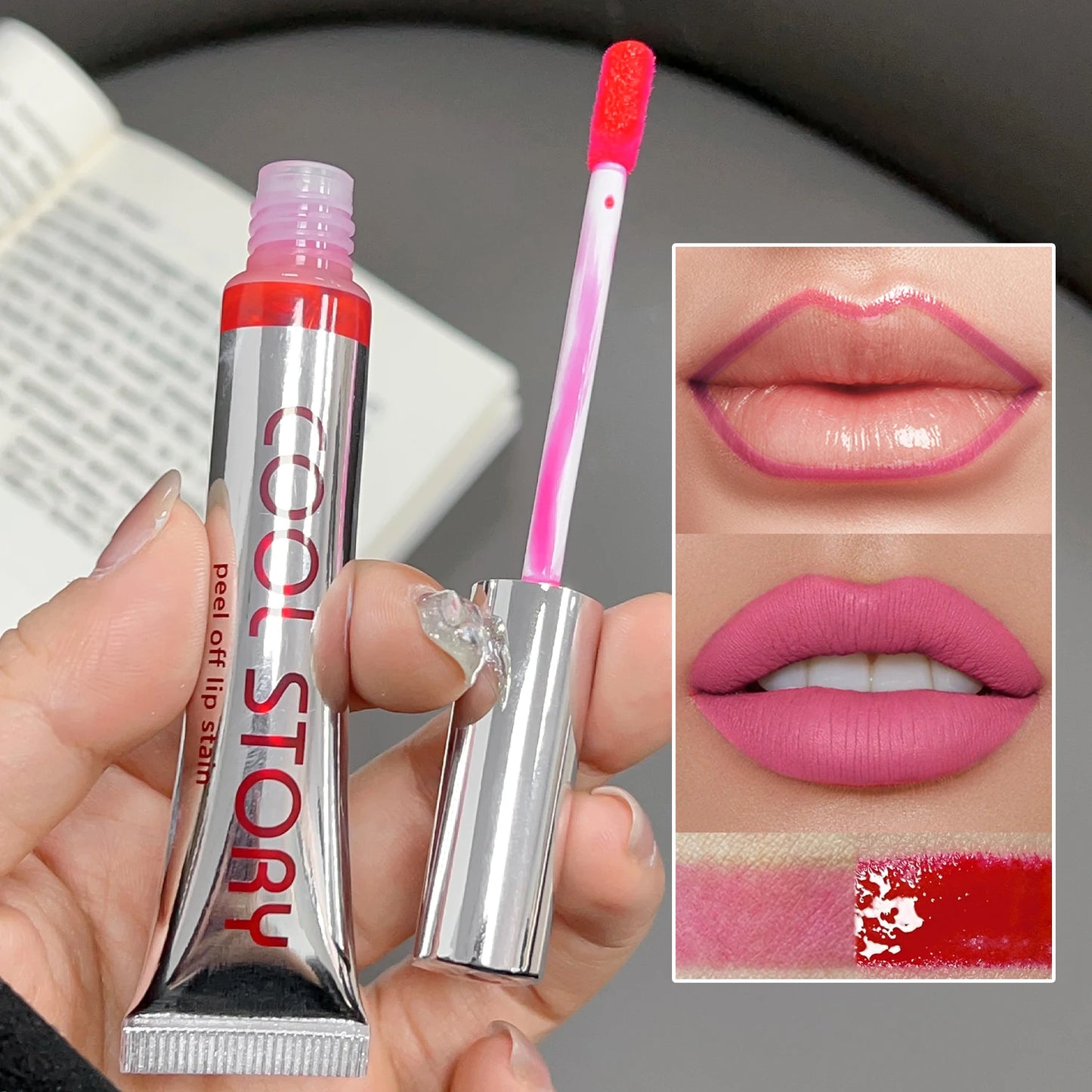 9colors Matte Peel-Off Lip Gloss Waterproof Non-Stick Cup Lips Glaze Dark Brown Lip Liner Contour Stain Tear-off Lipstick Makeup