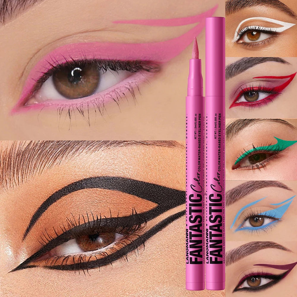 Eyeliner High Pigment Silver Pearl Shine&Matte Smoky Blue Long-Lasting Waterproof Water-Based Painting Pen Makeup