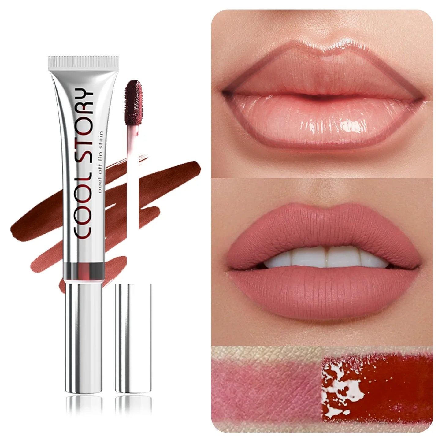 9colors Matte Peel-Off Lip Gloss Waterproof Non-Stick Cup Lips Glaze Dark Brown Lip Liner Contour Stain Tear-off Lipstick Makeup