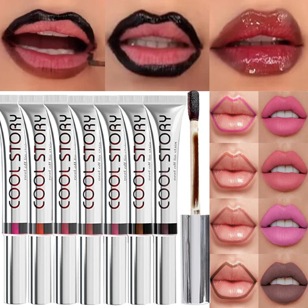 9colors Matte Peel-Off Lip Gloss Waterproof Non-Stick Cup Lips Glaze Dark Brown Lip Liner Contour Stain Tear-off Lipstick Makeup
