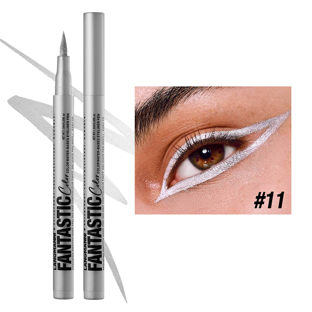 Eyeliner High Pigment Silver Pearl Shine&Matte Smoky Blue Long-Lasting Waterproof Water-Based Painting Pen Makeup