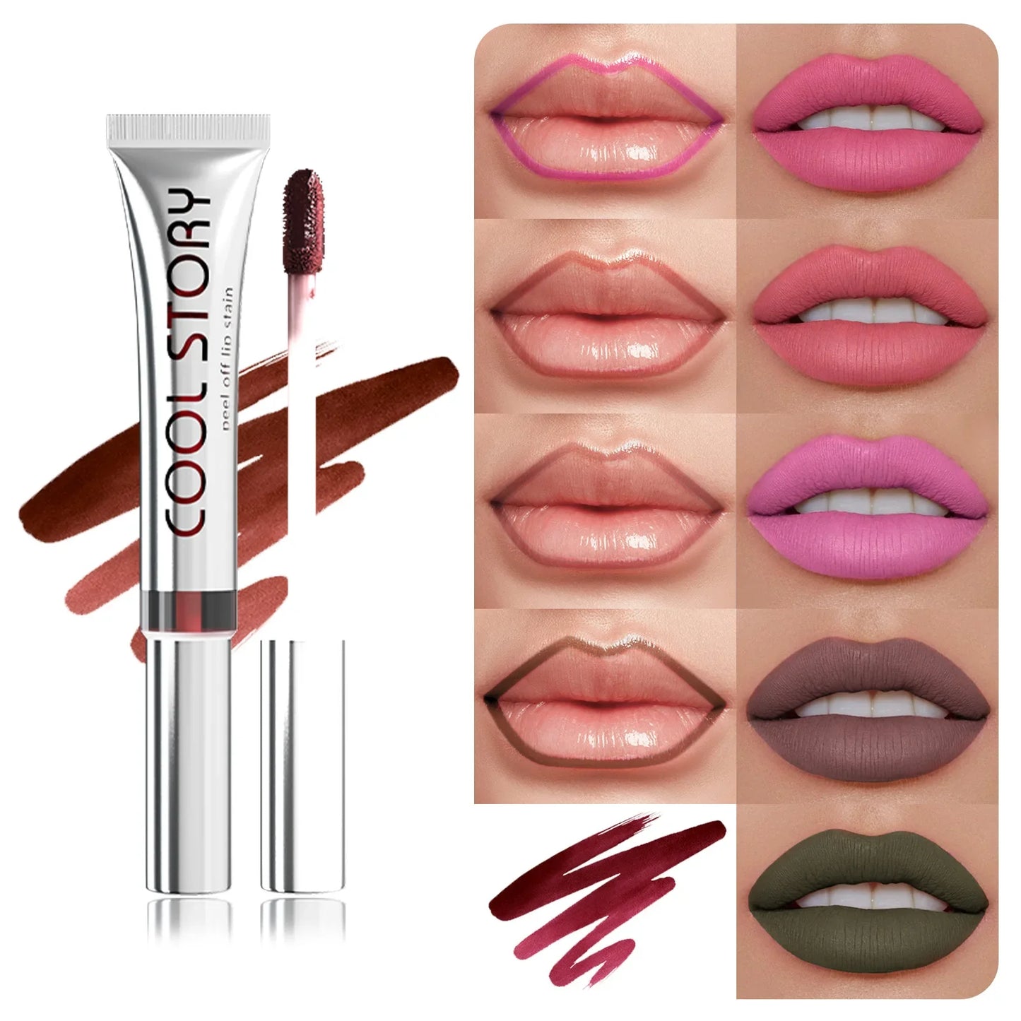 9colors Matte Peel-Off Lip Gloss Waterproof Non-Stick Cup Lips Glaze Dark Brown Lip Liner Contour Stain Tear-off Lipstick Makeup
