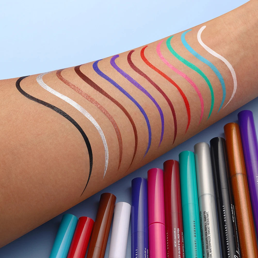 Eyeliner High Pigment Silver Pearl Shine&Matte Smoky Blue Long-Lasting Waterproof Water-Based Painting Pen Makeup