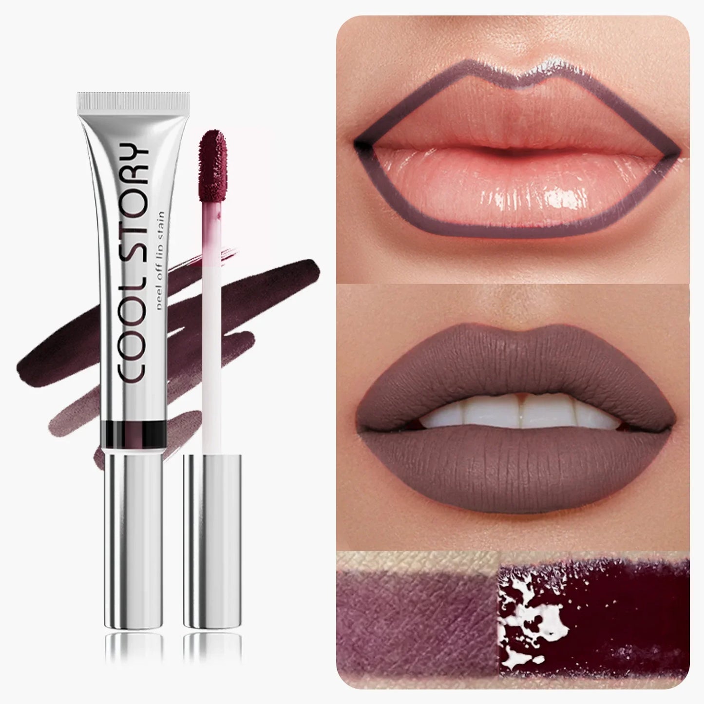 9colors Matte Peel-Off Lip Gloss Waterproof Non-Stick Cup Lips Glaze Dark Brown Lip Liner Contour Stain Tear-off Lipstick Makeup