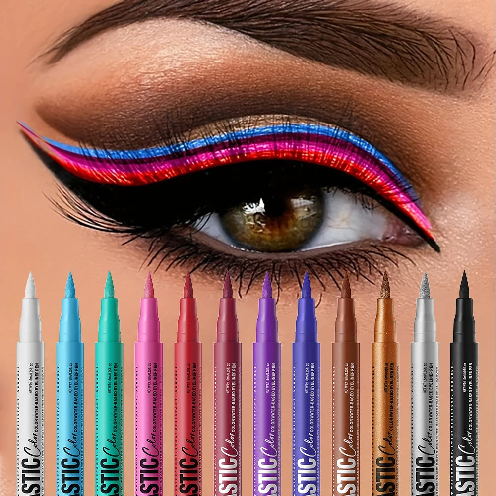 Eyeliner High Pigment Silver Pearl Shine&Matte Smoky Blue Long-Lasting Waterproof Water-Based Painting Pen Makeup