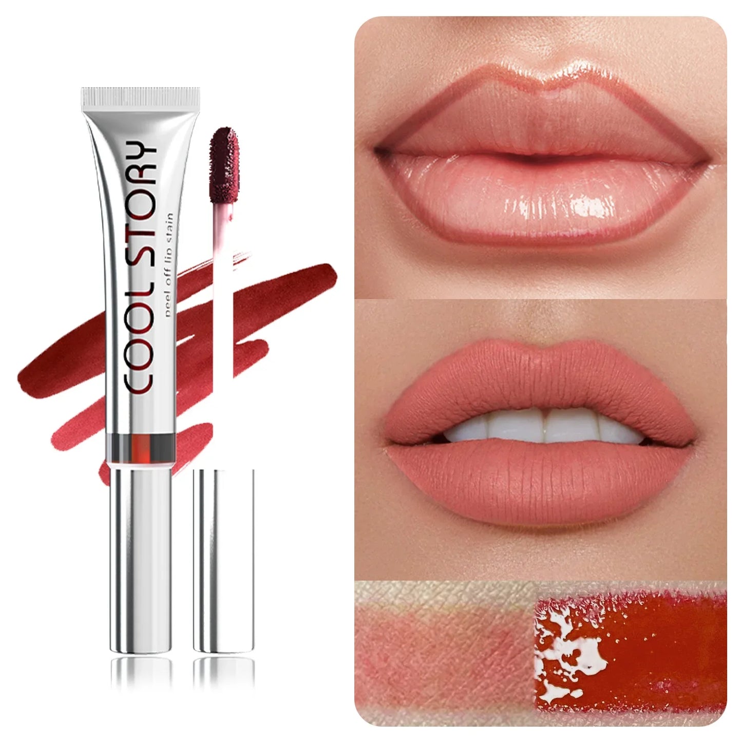 9colors Matte Peel-Off Lip Gloss Waterproof Non-Stick Cup Lips Glaze Dark Brown Lip Liner Contour Stain Tear-off Lipstick Makeup