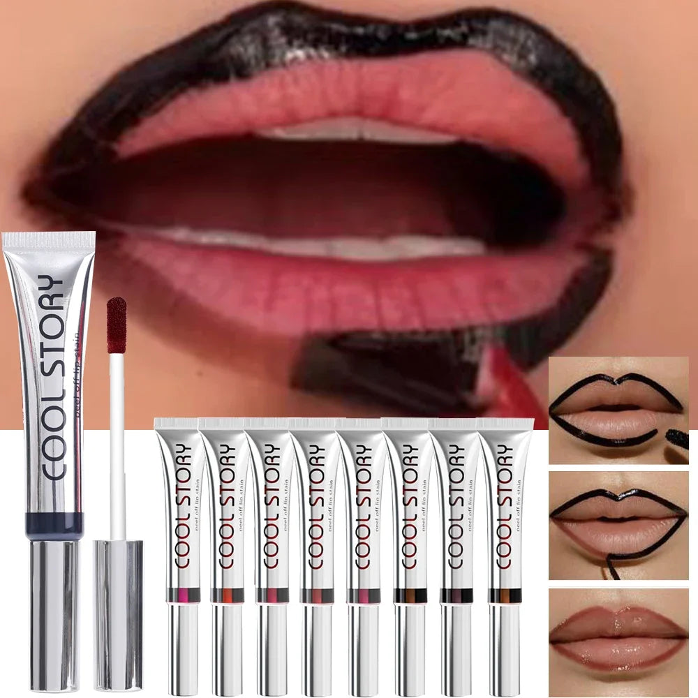 9colors Matte Peel-Off Lip Gloss Waterproof Non-Stick Cup Lips Glaze Dark Brown Lip Liner Contour Stain Tear-off Lipstick Makeup