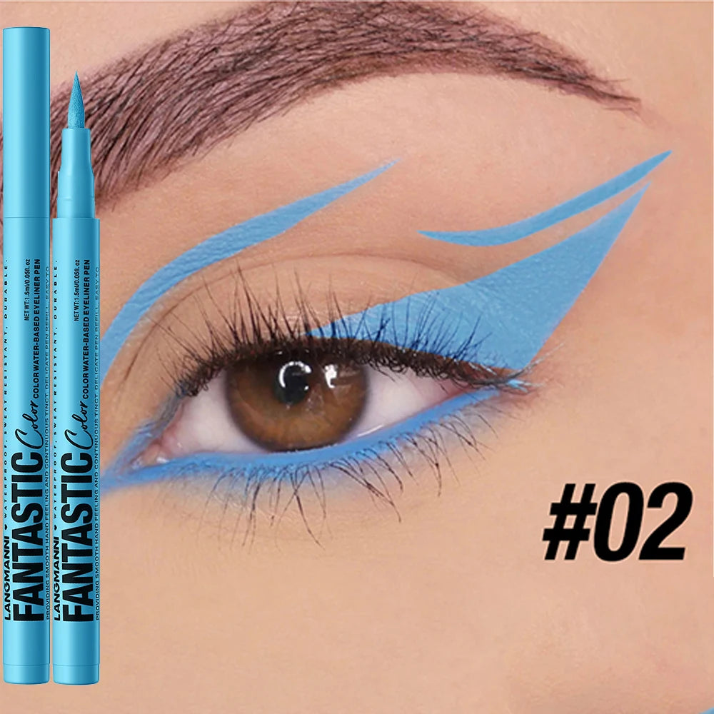 Eyeliner High Pigment Silver Pearl Shine&Matte Smoky Blue Long-Lasting Waterproof Water-Based Painting Pen Makeup
