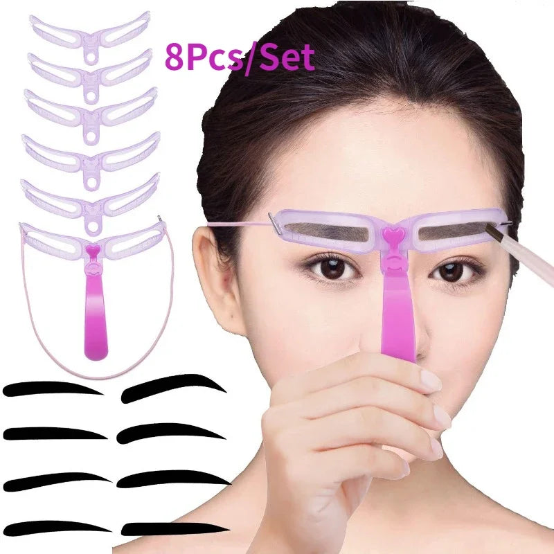8 In 1 Reusable Eyebrow Stencil Beauty Makeup Brow Stamp Template Eyebrows Shape Set Eye Brow Makeup Tools